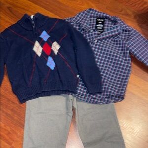 Izod Navy Argyle Sweater and Plaid Shirt Set